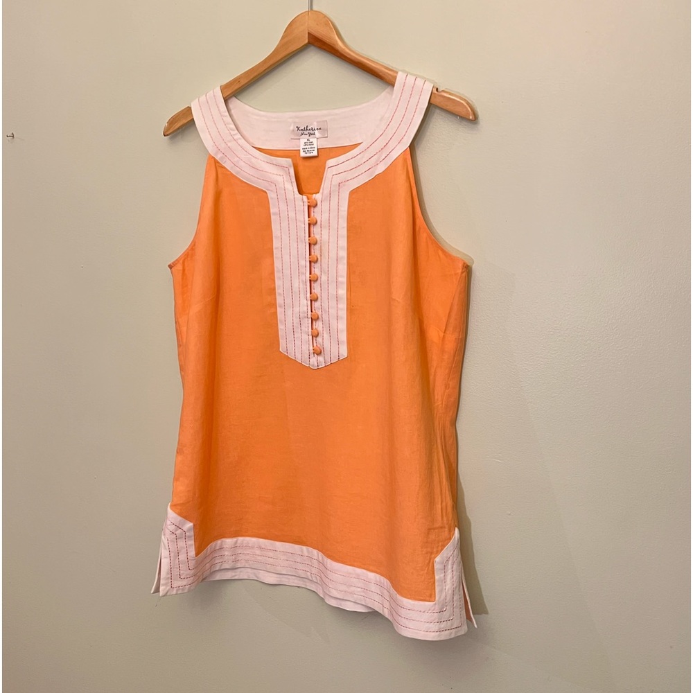 Katherine New York orange and white women top size XL, length 28 inches.